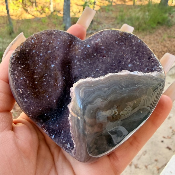💜 Amethyst Druzy & Agate Cave Heart | High Grade Scenic Banding | Uruguay #0001 - Picture 2 of 7